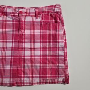 St. John's Bay Pink and White Plaid Mini Skort Size 10